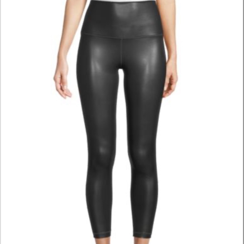 NWT 90 degrees by reflex FAUX LEATHER ELASTIC FREE SUPER HIGH WAIST 7/8